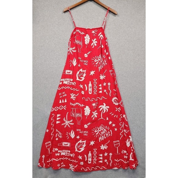 Anthropologie Dresses & Skirts - NEW Paper Heart Anthropologie Linen Strappy Maxi Dress M Fuego Red Beachy Resort
